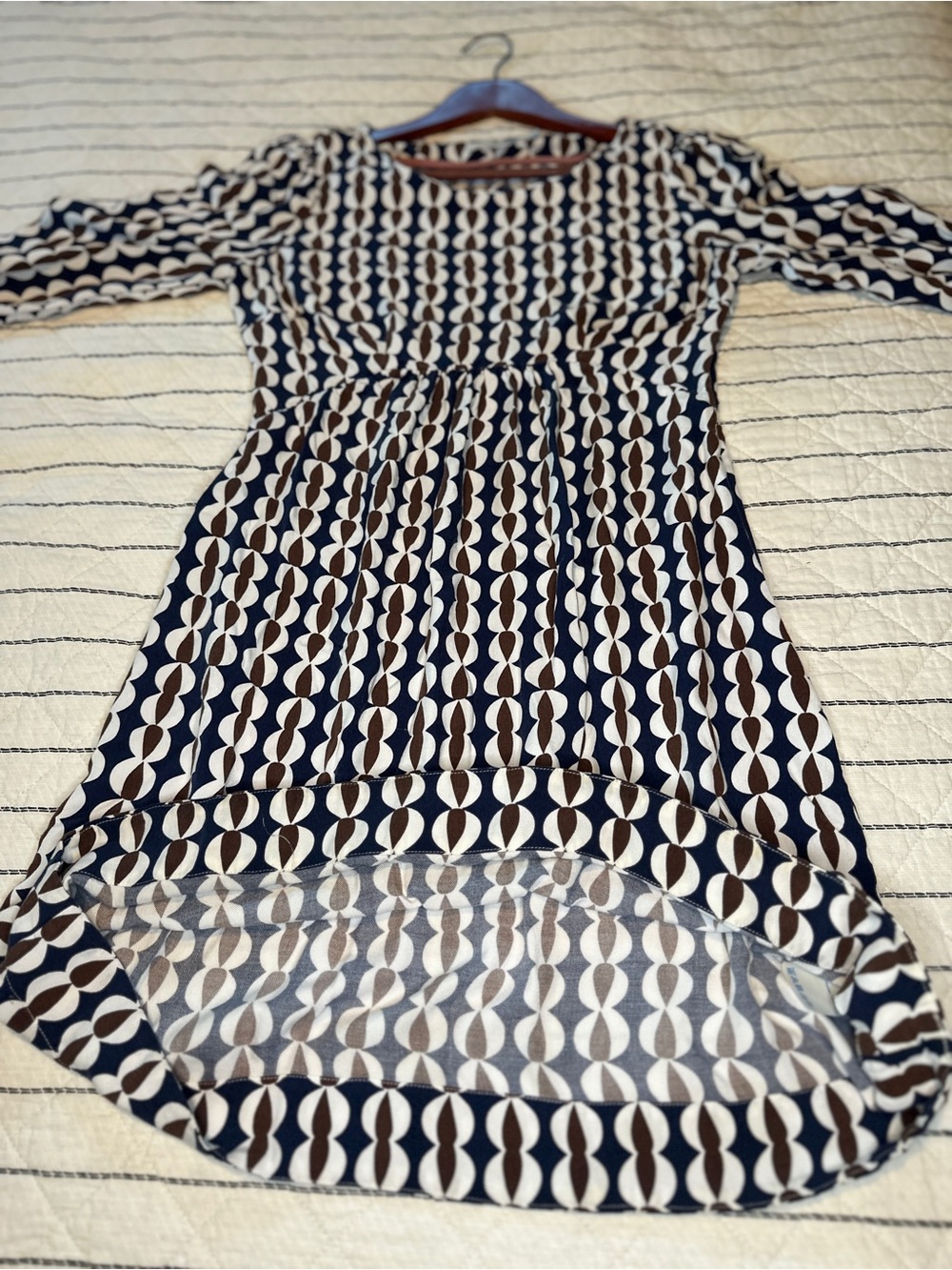 Boden Navy & Brown Geometric Mini Dress 3/4 Sleeve - size 6L - Picture 4 of 11